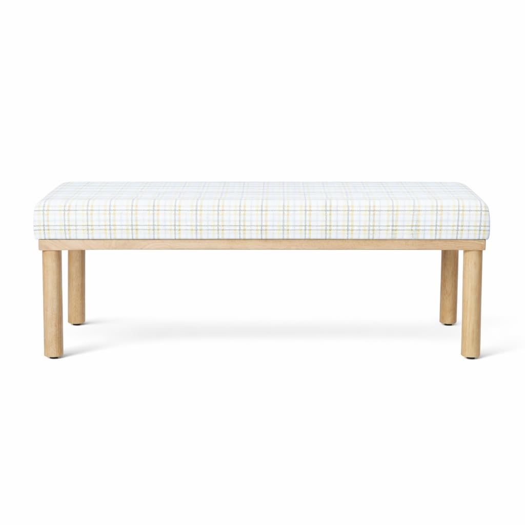 Natural Plaid Woven Fabric Bench F523
