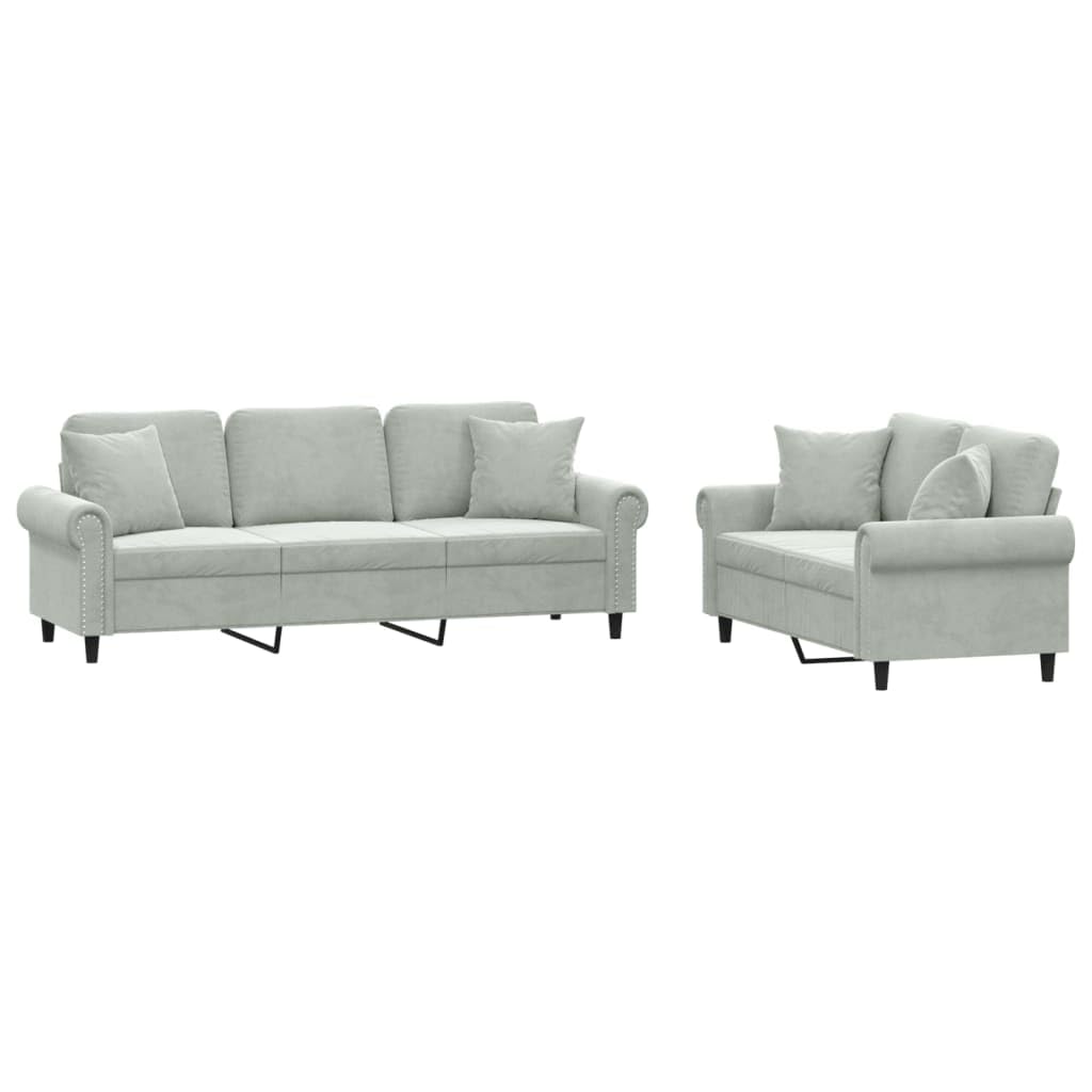 Light Gray Velvet 2 Piece Sofa Set W111219