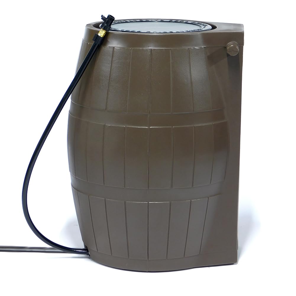Brown 50 Gallon Flat-Back Rain Barrel with Spigots P360