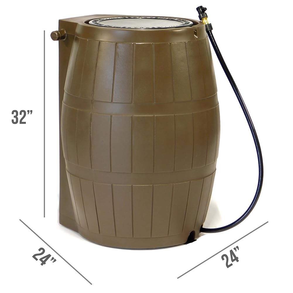 Brown 50 Gallon Flat-Back Rain Barrel with Spigots P360