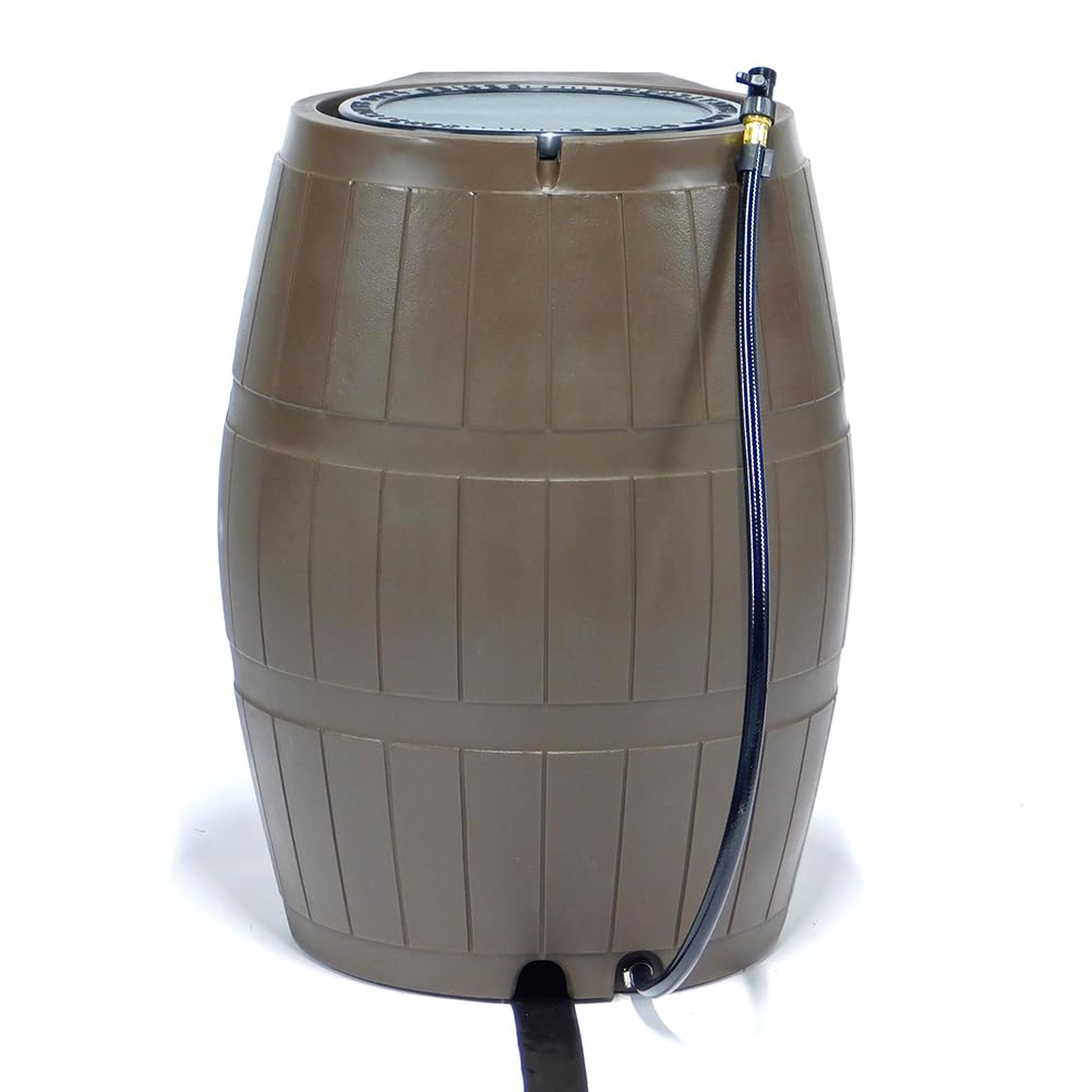 Brown 50 Gallon Flat-Back Rain Barrel with Spigots P360