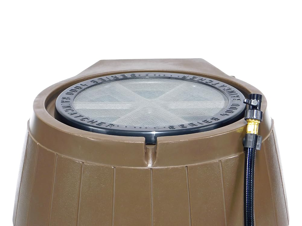 Brown 50 Gallon Flat-Back Rain Barrel with Spigots P360