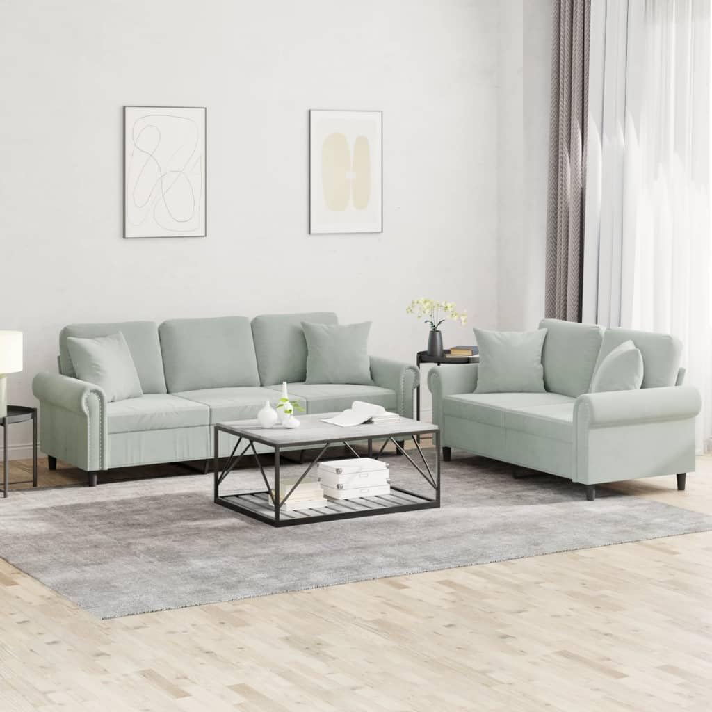 Light Gray Velvet 2 Piece Sofa Set W111219