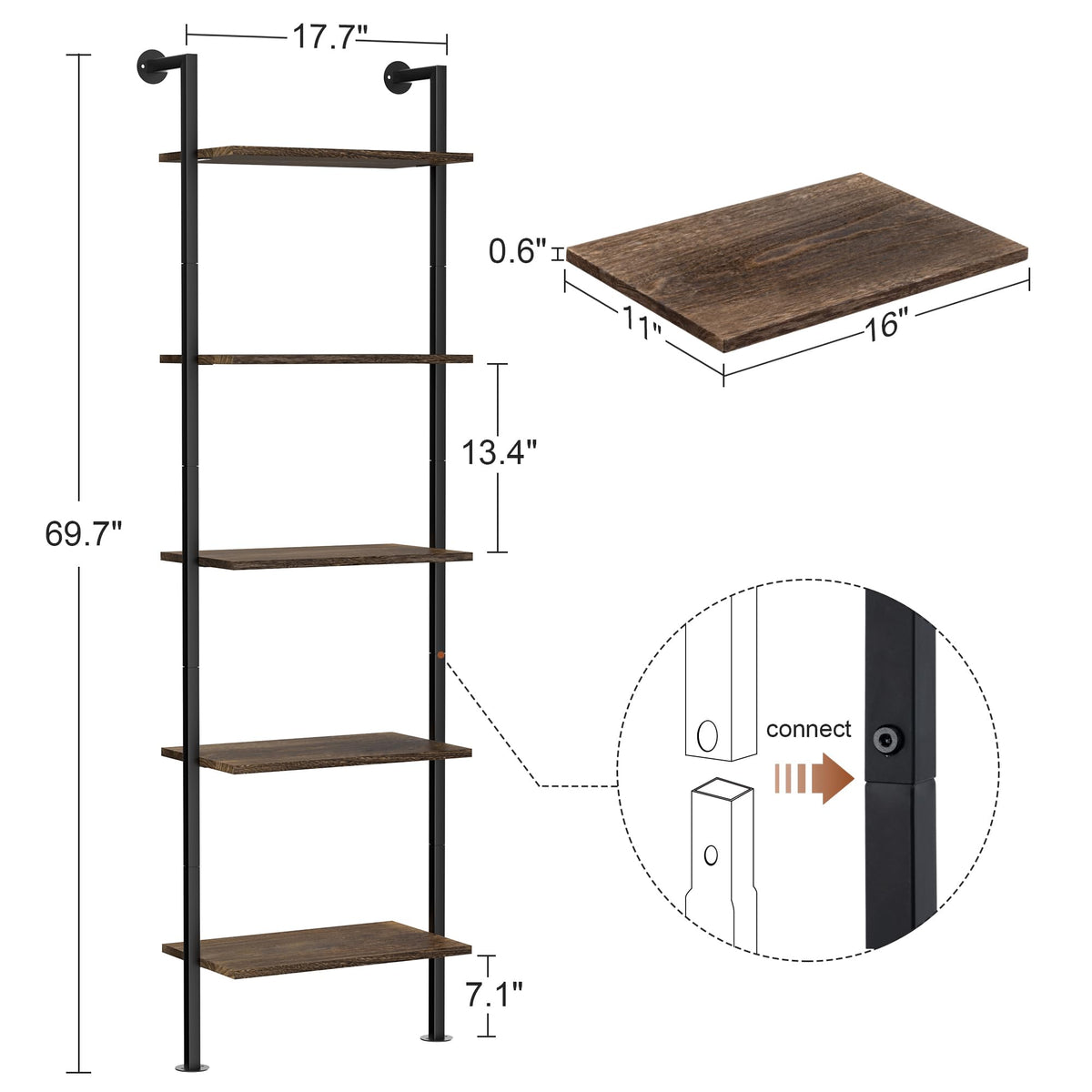 5-Tier Solid Wood Ladder Bookshelf J741730