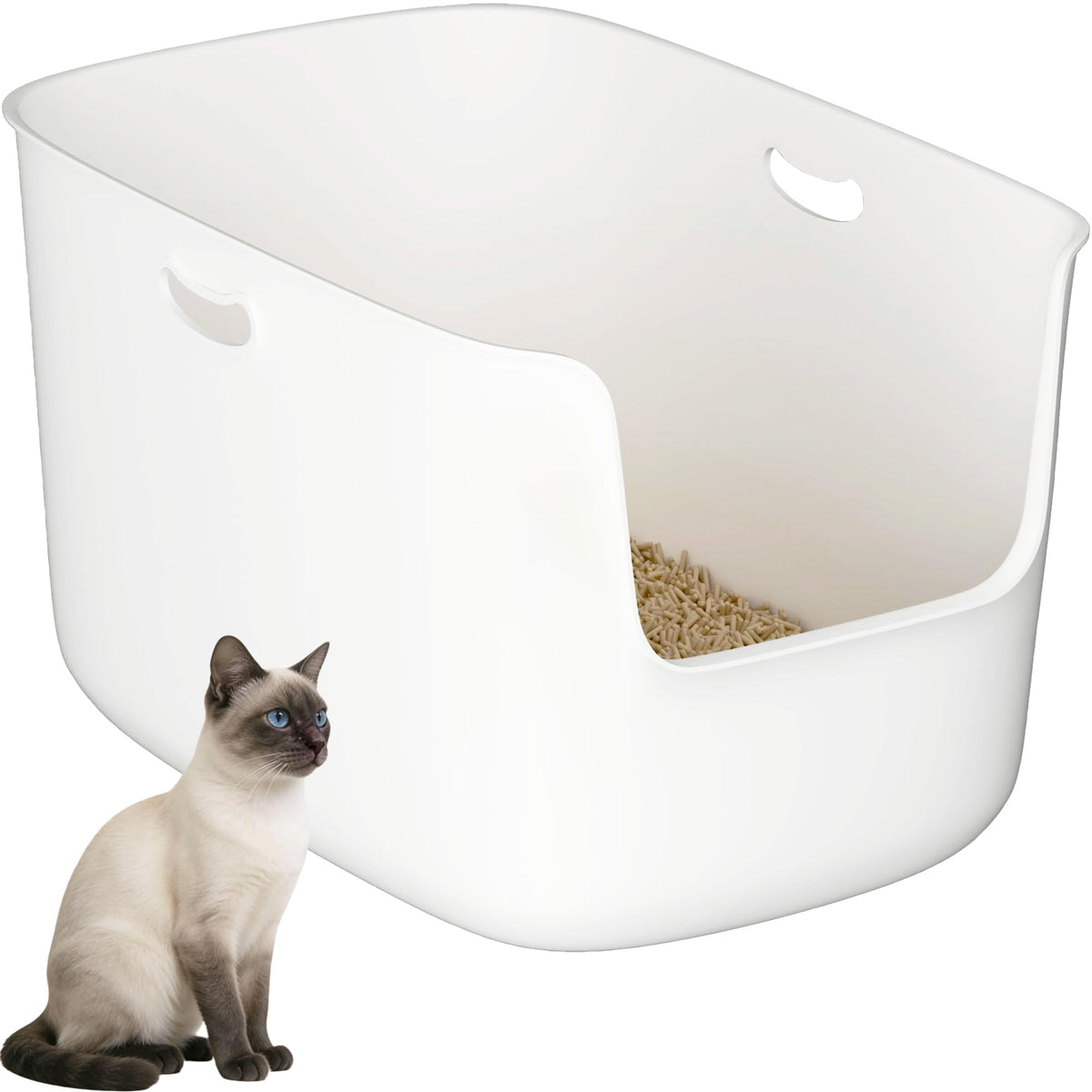 Extra Large High Sided Low Entry Open-Top Cat Litter Box White P51613