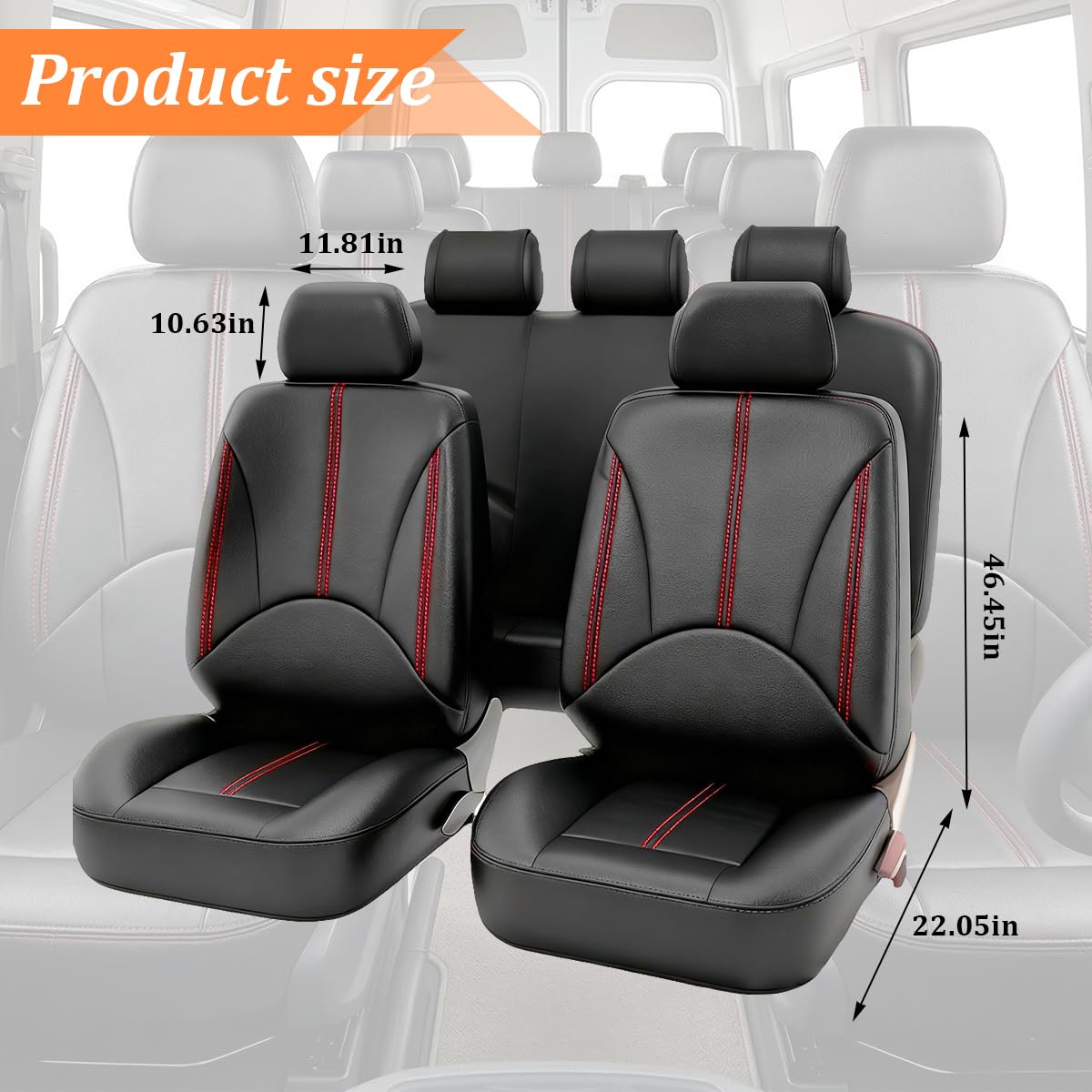 Black Red Leather Car Seat Cover Full Set N2034