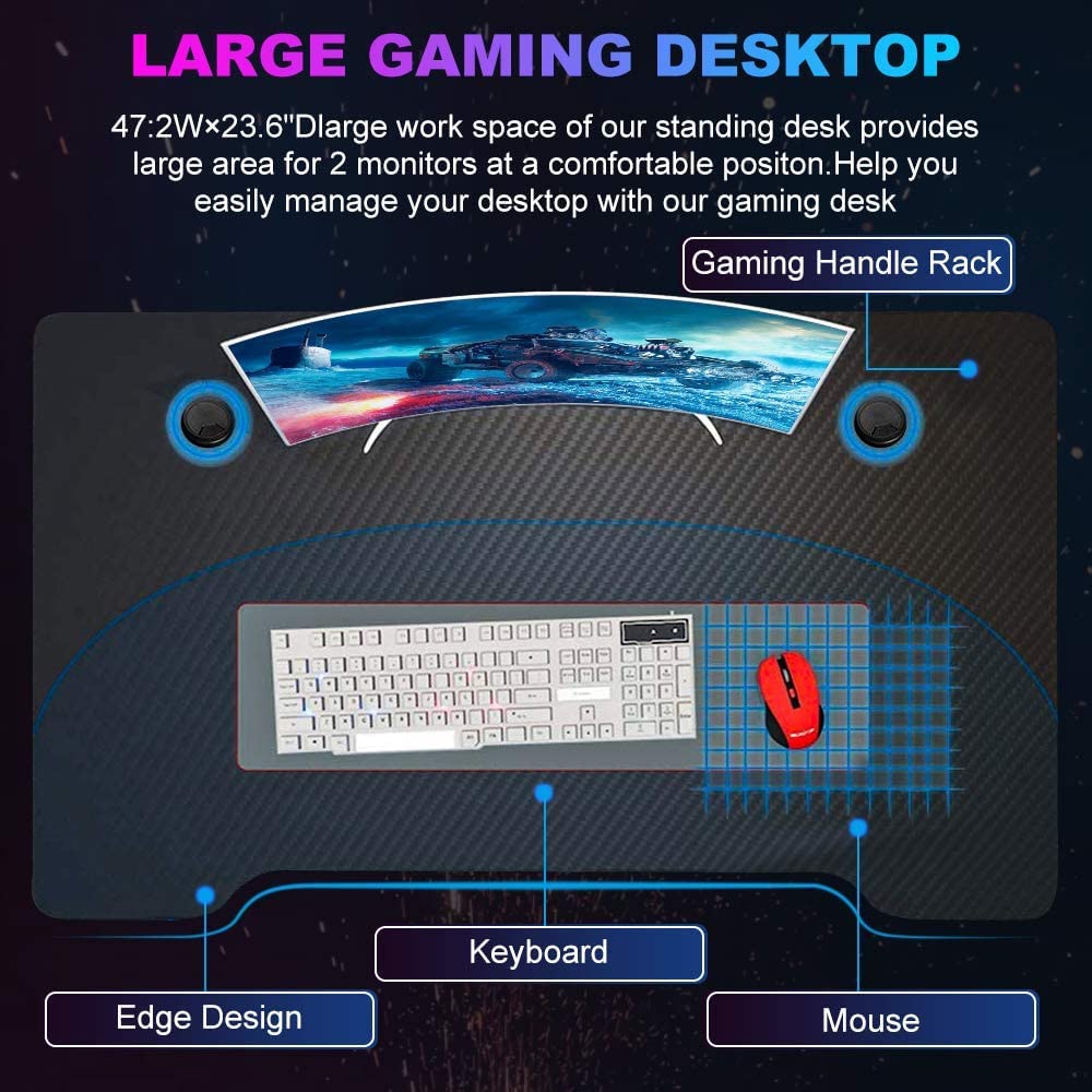 47 Inch T-Shaped Gaming Desk with Headphone Hook and Cup Holder R94628