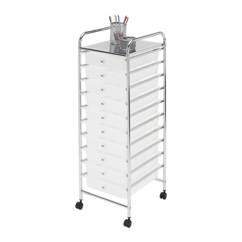 10 Drawer Mobile Cart White Chrome V8613