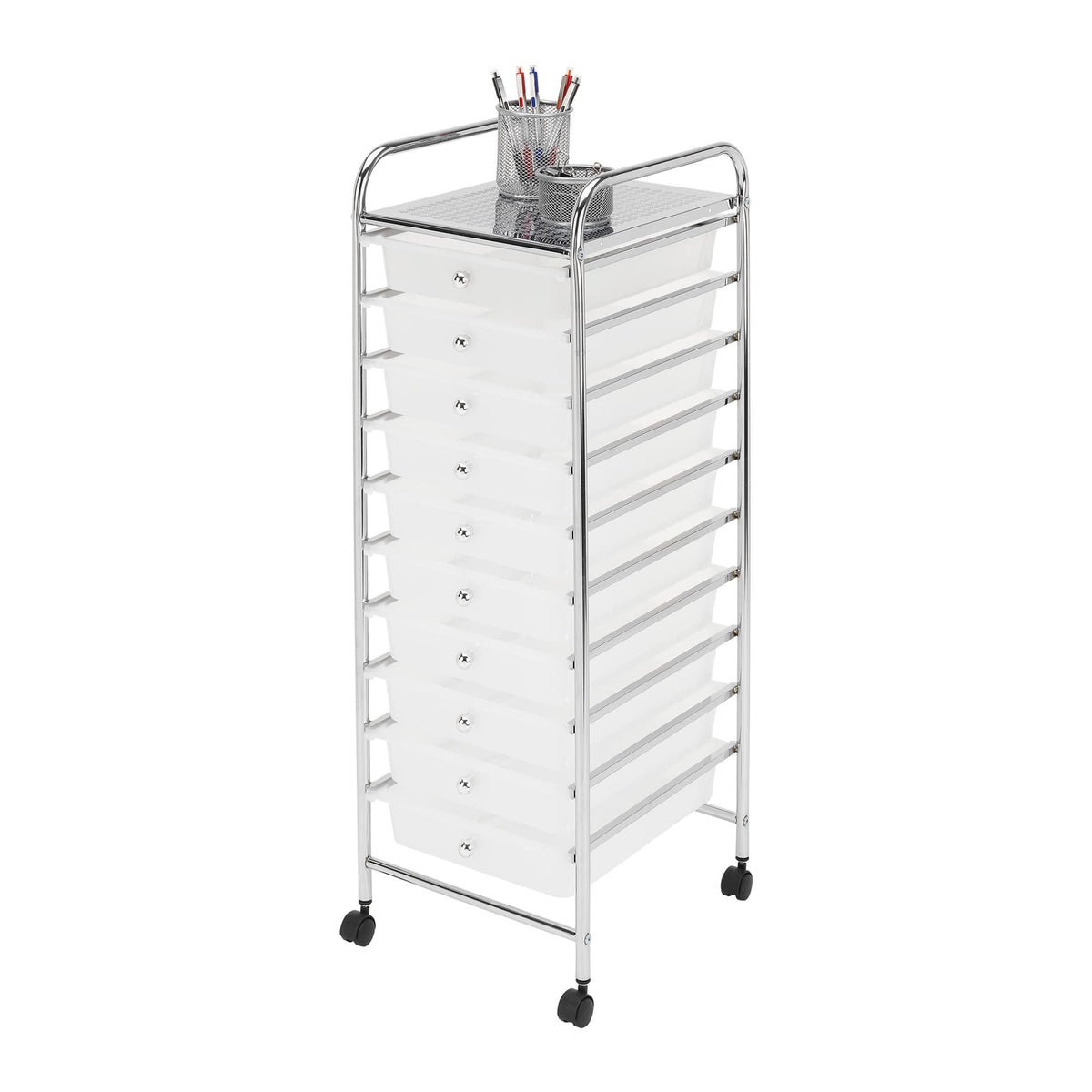 10 Drawer Mobile Cart White Chrome V8613