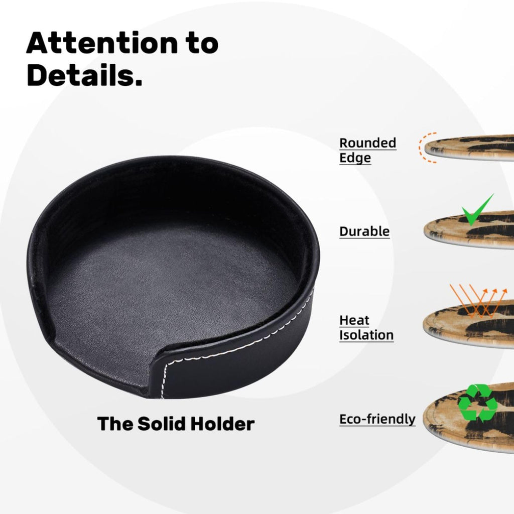 Black Leather Coasters with Holder Q737
