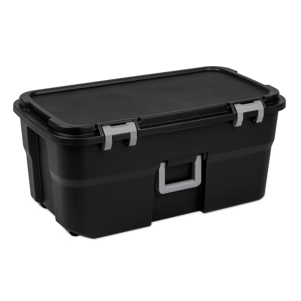 Black 22 Gallon Wheeled Plastic Footlocker V912979
