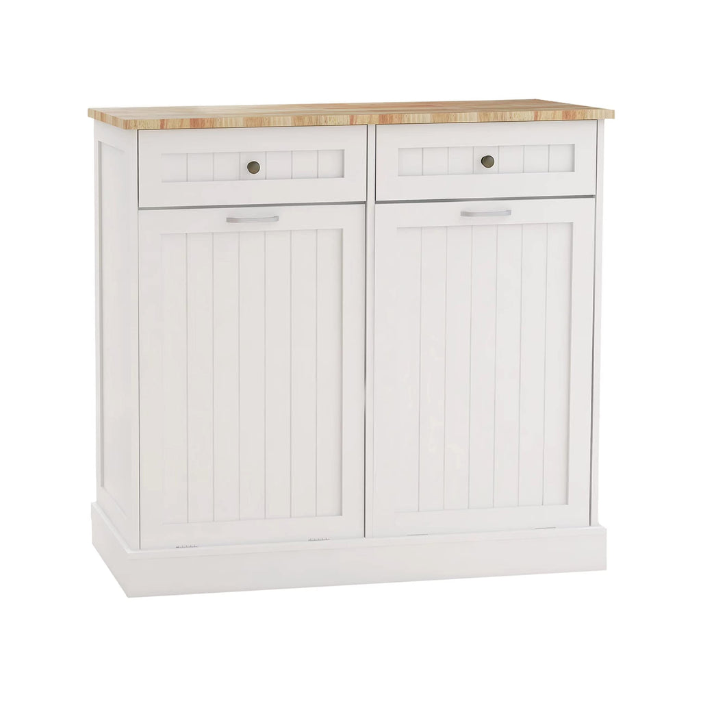 White Double Tilt Out Trash Cabinet with Drawers H76659