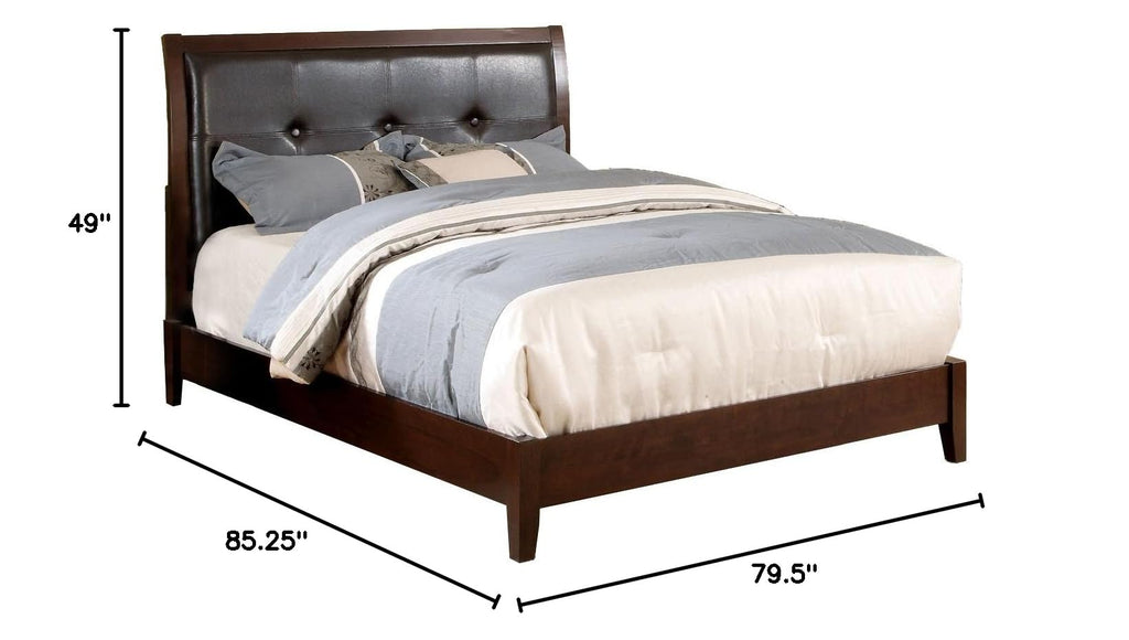 Brown Cherry Eastern King Leatherette Platform Bed E117