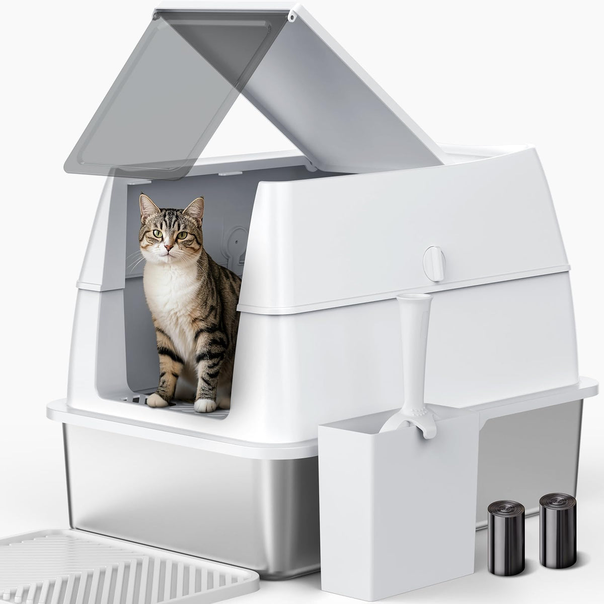 XL Stainless Steel Litter Box with Lid D88536