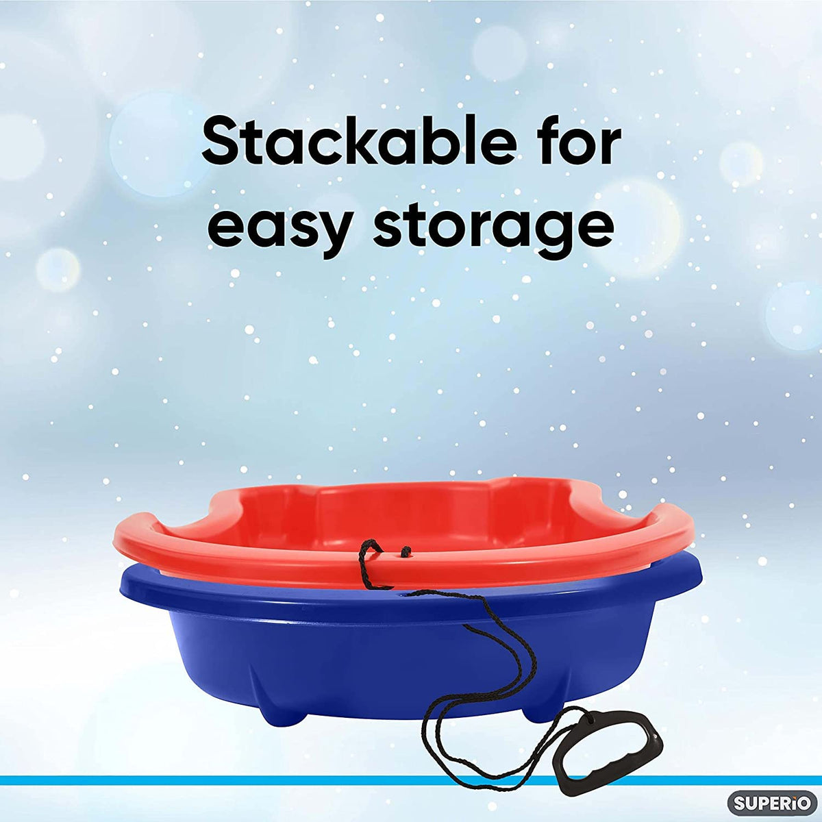 3 Pack Plastic Toboggan Snow Sled with Pull Ropes and Handles G48955