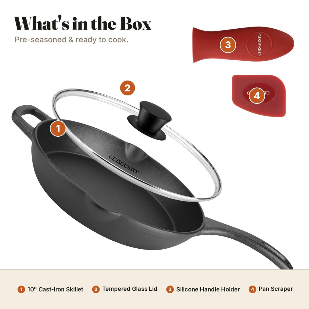 10 Inch Pre-Seasoned Cast Iron Skillet with Lid K399661