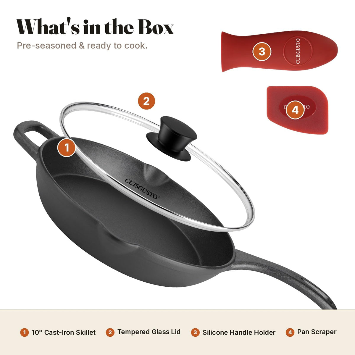 10 Inch Pre-Seasoned Cast Iron Skillet with Lid K399661