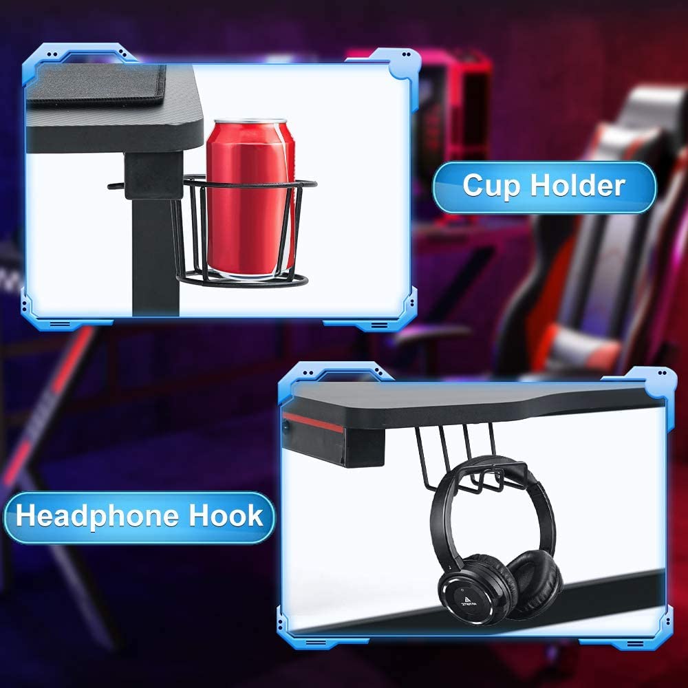 47 Inch T-Shaped Gaming Desk with Headphone Hook and Cup Holder R94628
