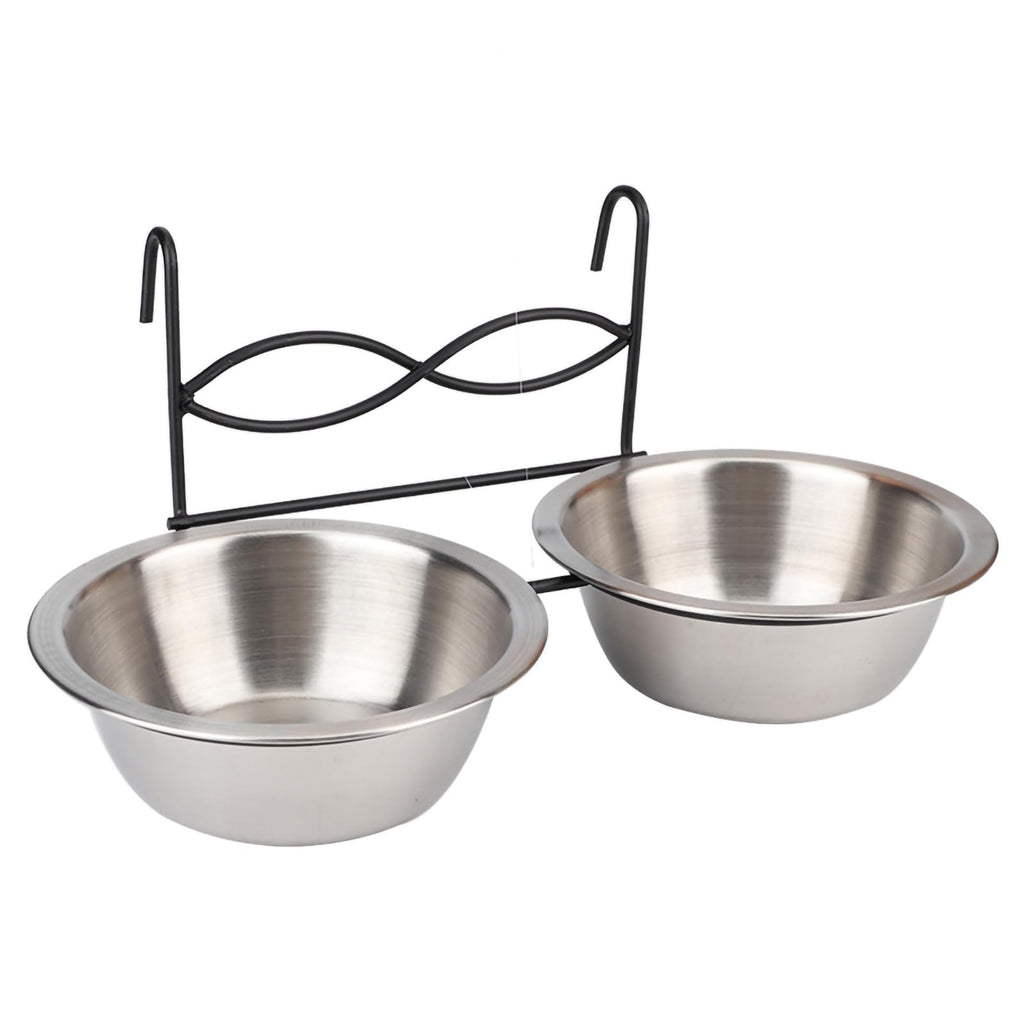 Stainless Steel Hanging Pet Bowls, 2 Bowls 1 Hook E8219