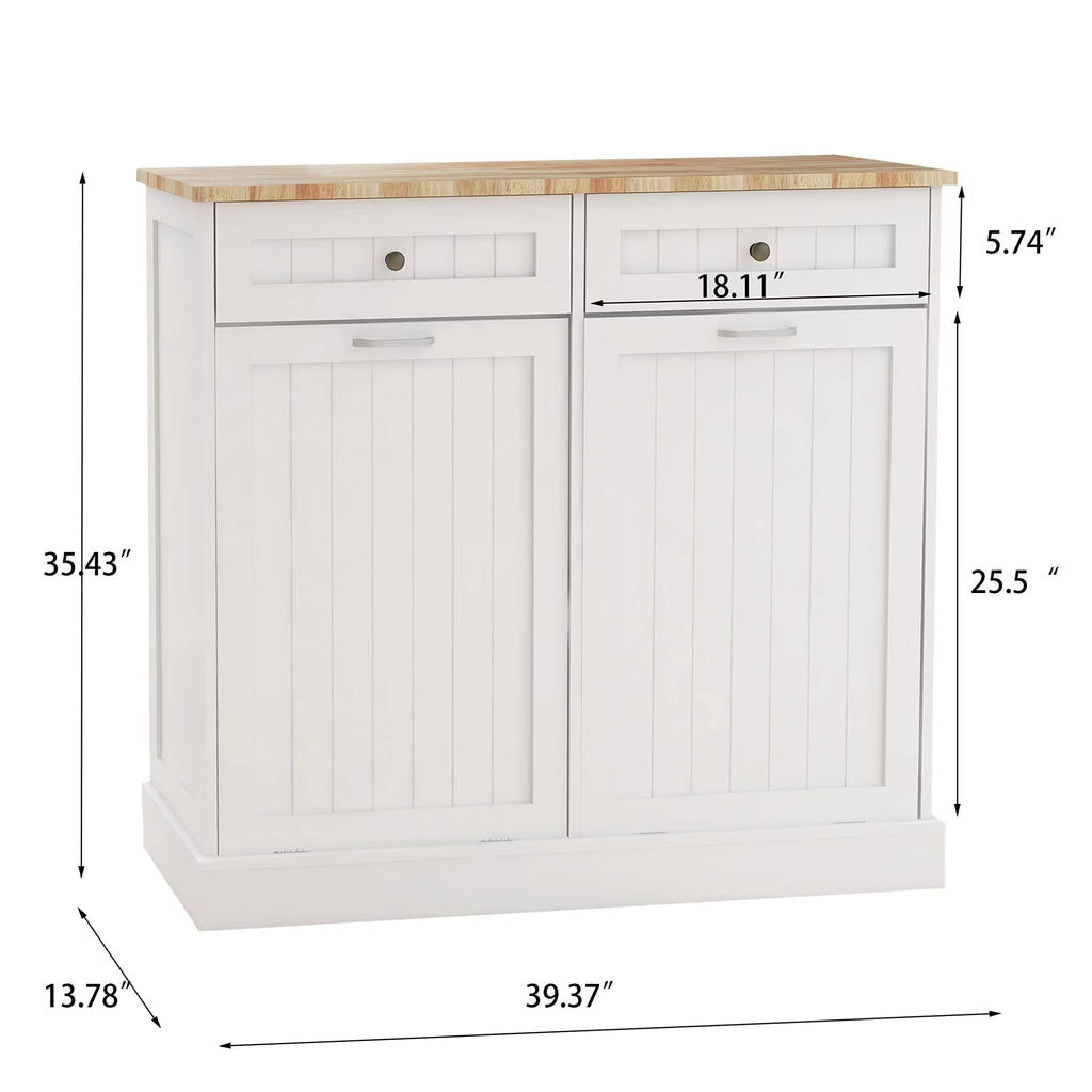White Double Tilt Out Trash Cabinet with Drawers H76659
