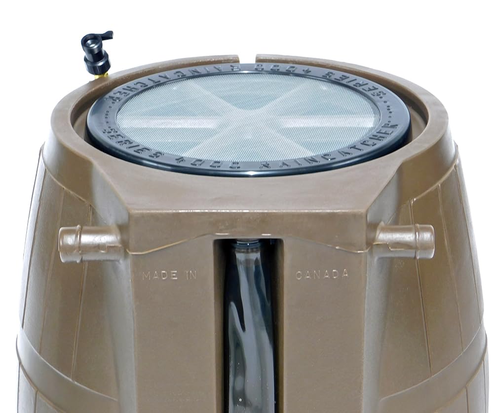 Brown 50 Gallon Flat-Back Rain Barrel with Spigots P360