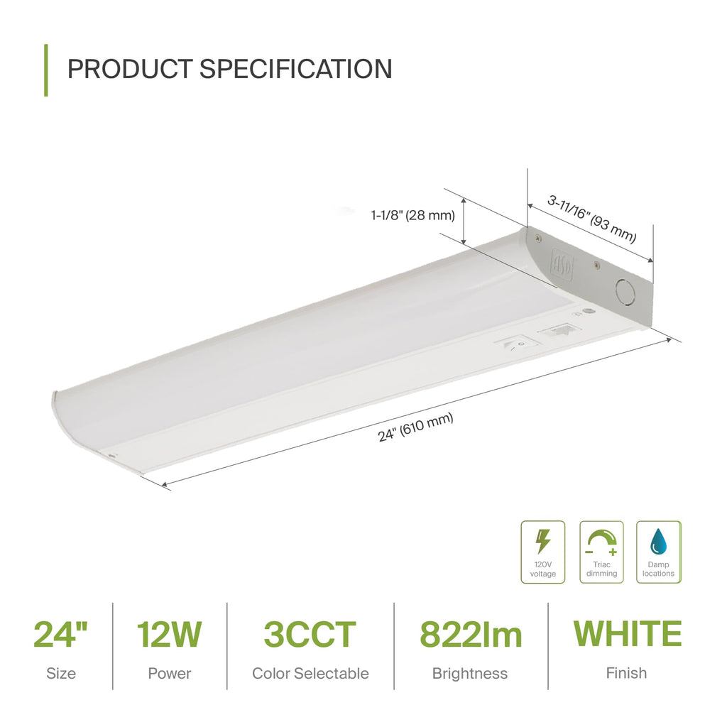 24 inch 12W Dimmable LED Under Cabinet Lighting 2 Pack B939