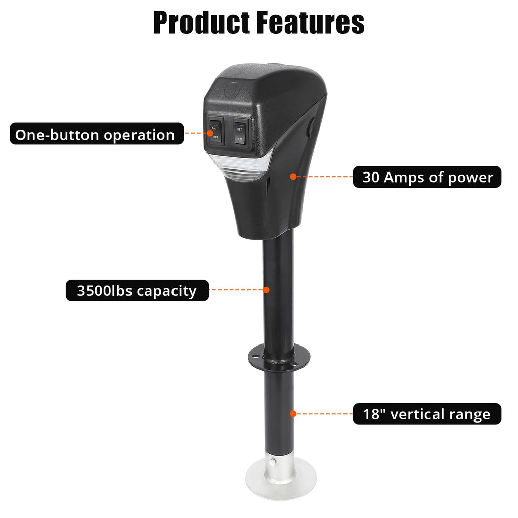 Electric Trailer A-Frame Tongue Jack 3,500 Lbs 18-Inch Stroke 12V DC O936
