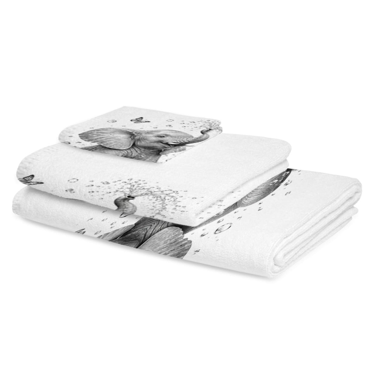 Gray Elephant Butterfly 3 Pack Cotton Bath Towel Set M33509