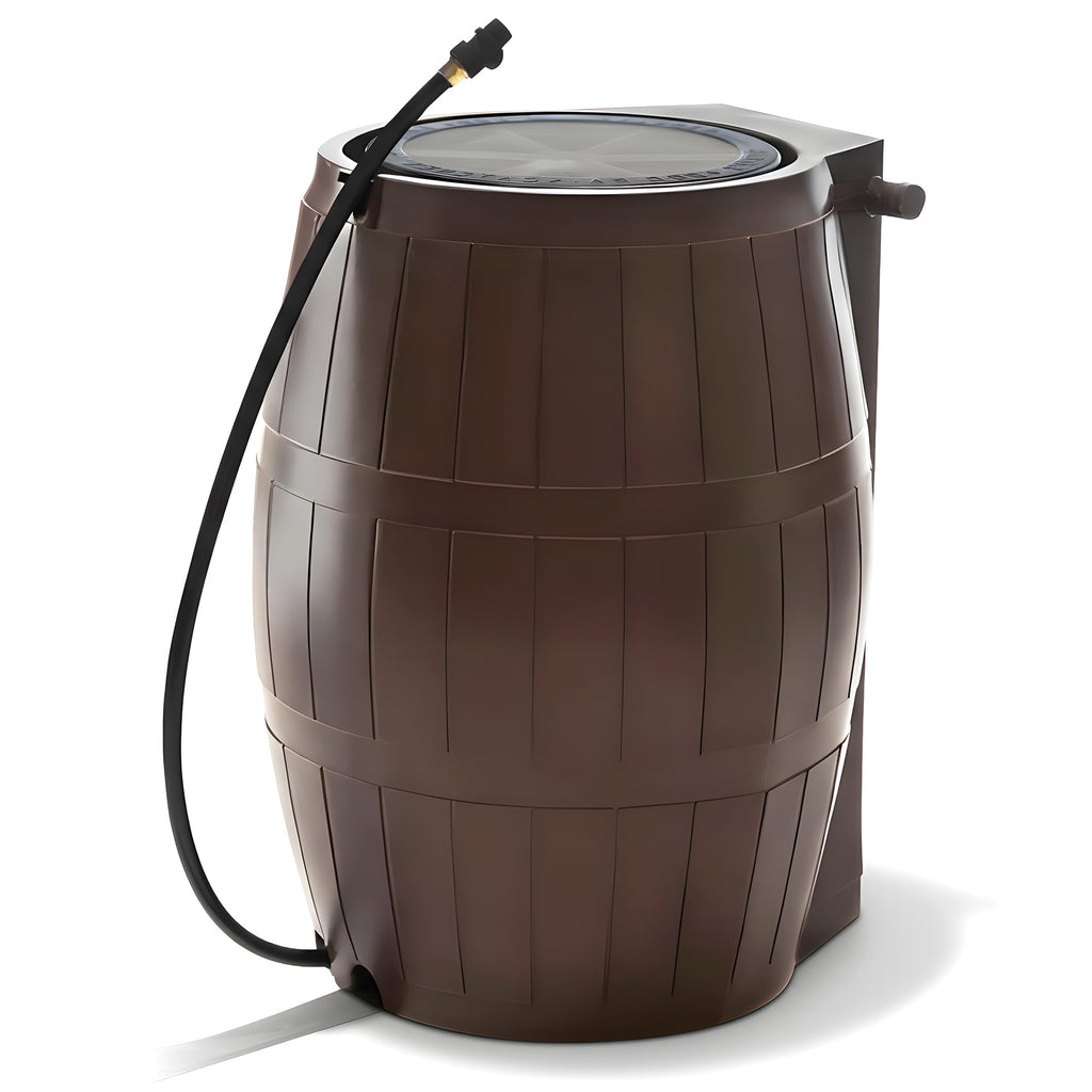 Brown 50 Gallon Flat-Back Rain Barrel with Spigots P360