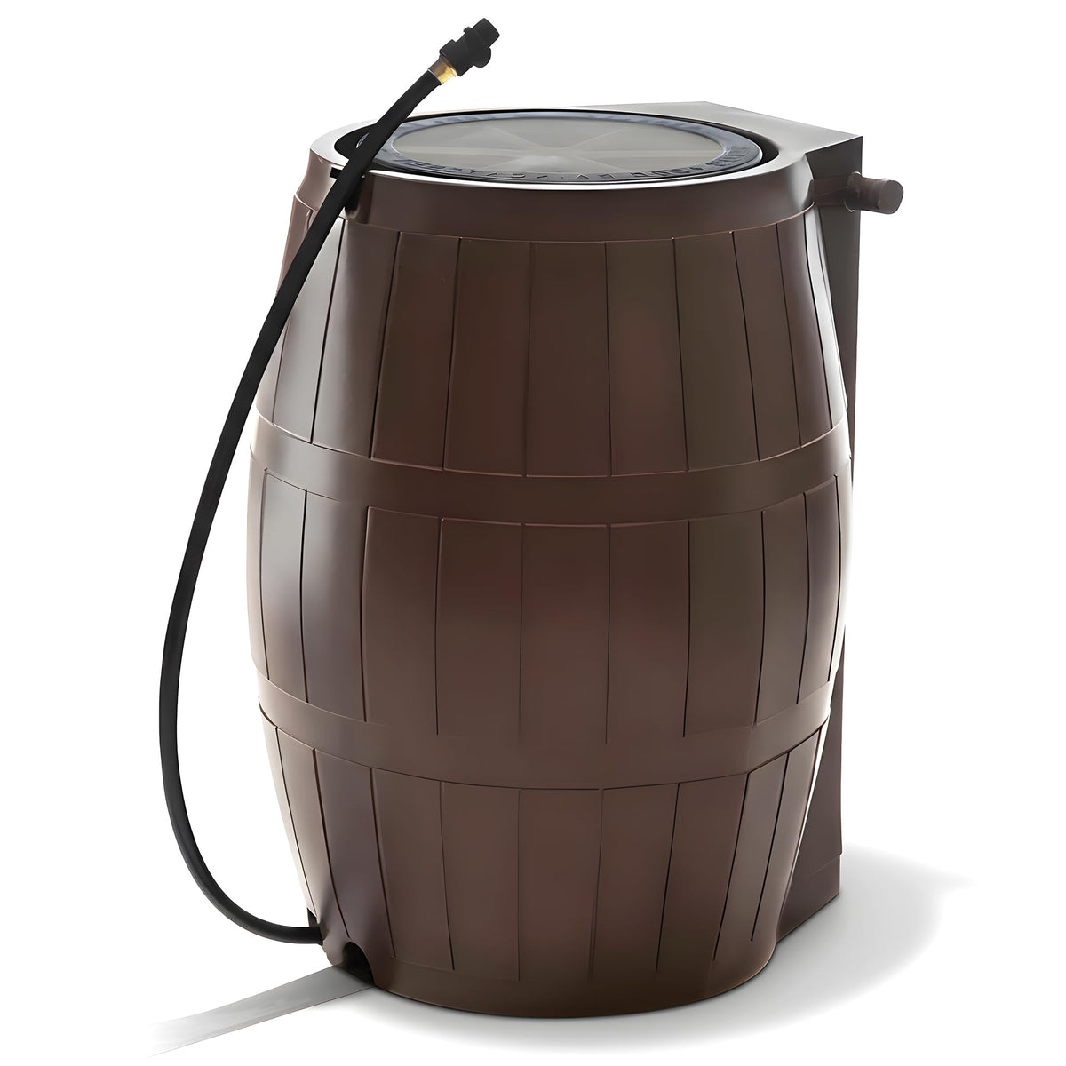 Brown 50 Gallon Flat-Back Rain Barrel with Spigots P360