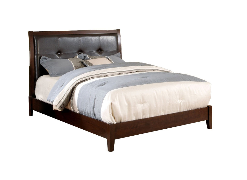 Brown Cherry Eastern King Leatherette Platform Bed E117