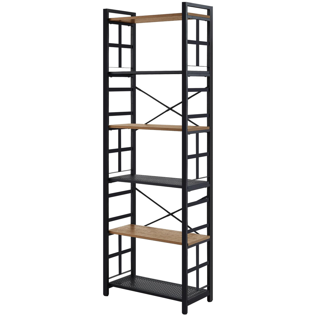 6 Tier 70 inch Tall Brown Bookshelf A205