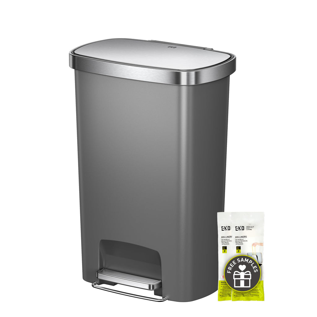 13.2 Gallon / 50L Grey Plastic Step Trash Can with Stainless Steel Lid L575154