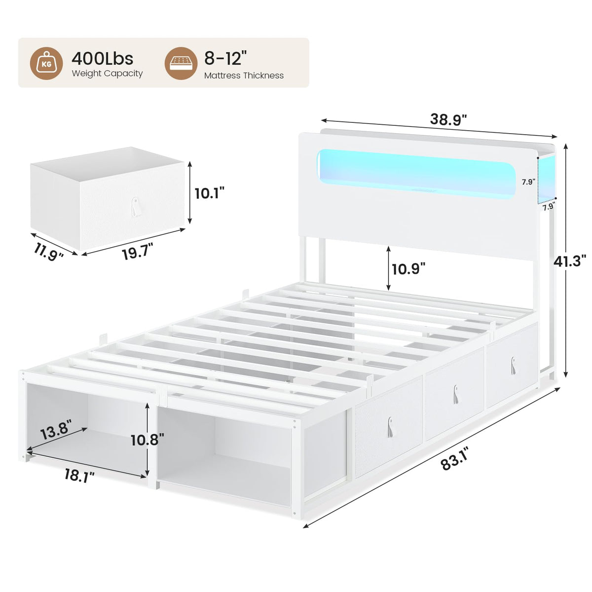 White Twin Bed Frame with 6 Storage Drawers X235199