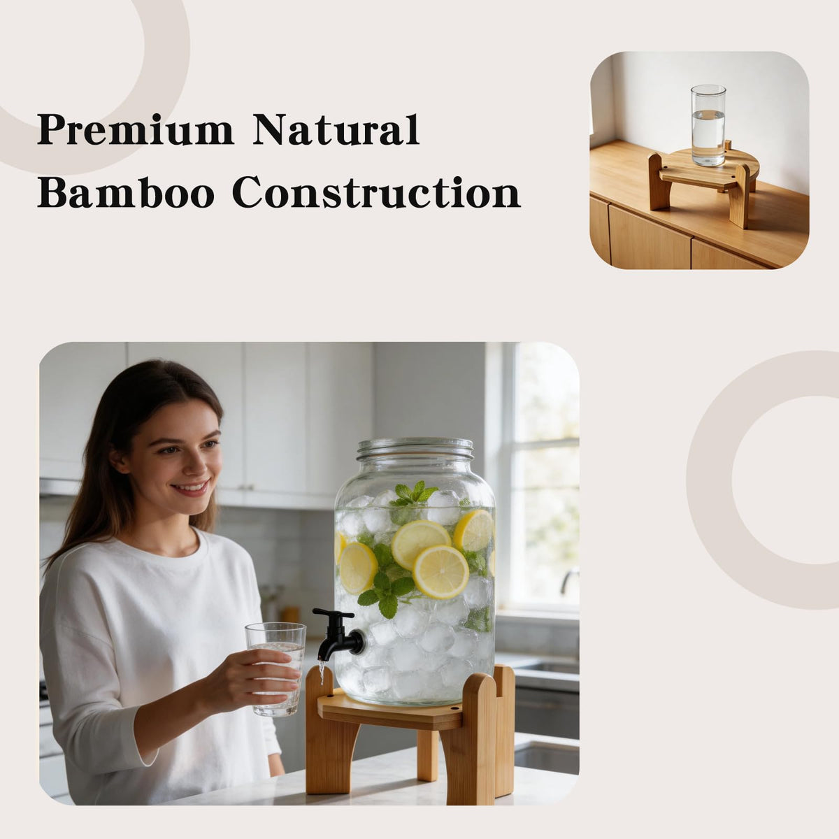 Beverage Dispenser with Bamboo Stand X4819
