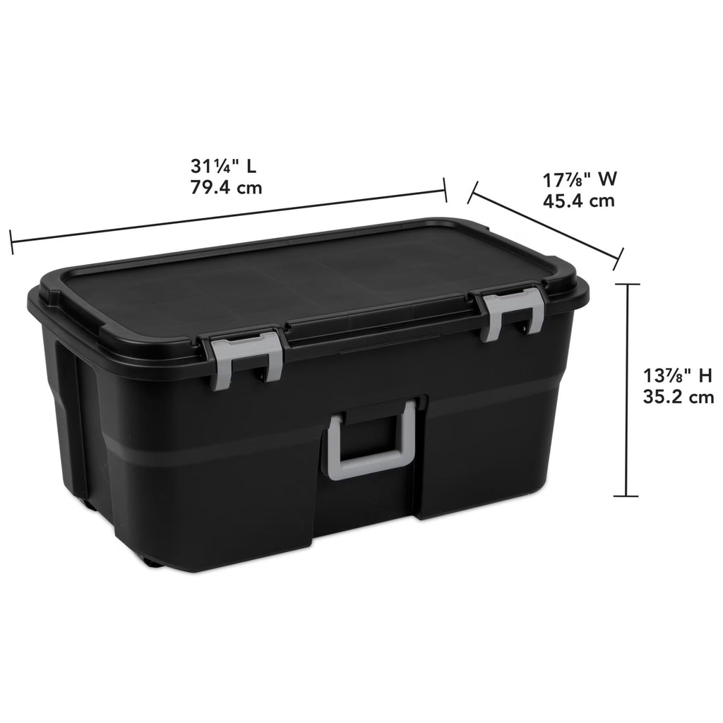 Black 22 Gallon Wheeled Plastic Footlocker V912979