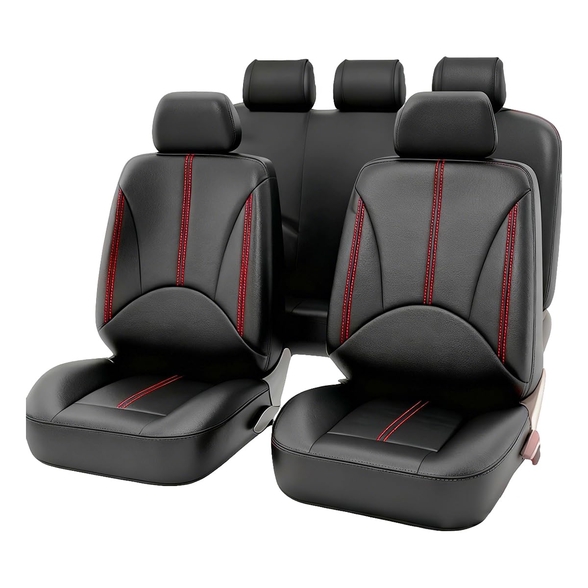 Black Red Leather Car Seat Cover Full Set N2034