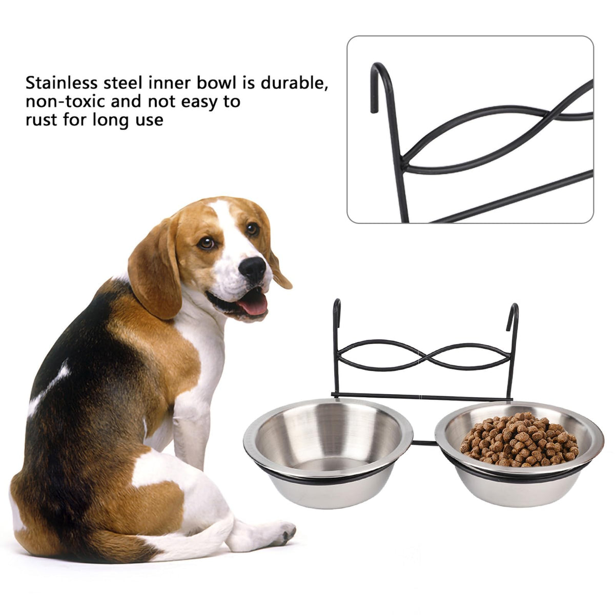 Stainless Steel Hanging Pet Bowls, 2 Bowls 1 Hook E8219
