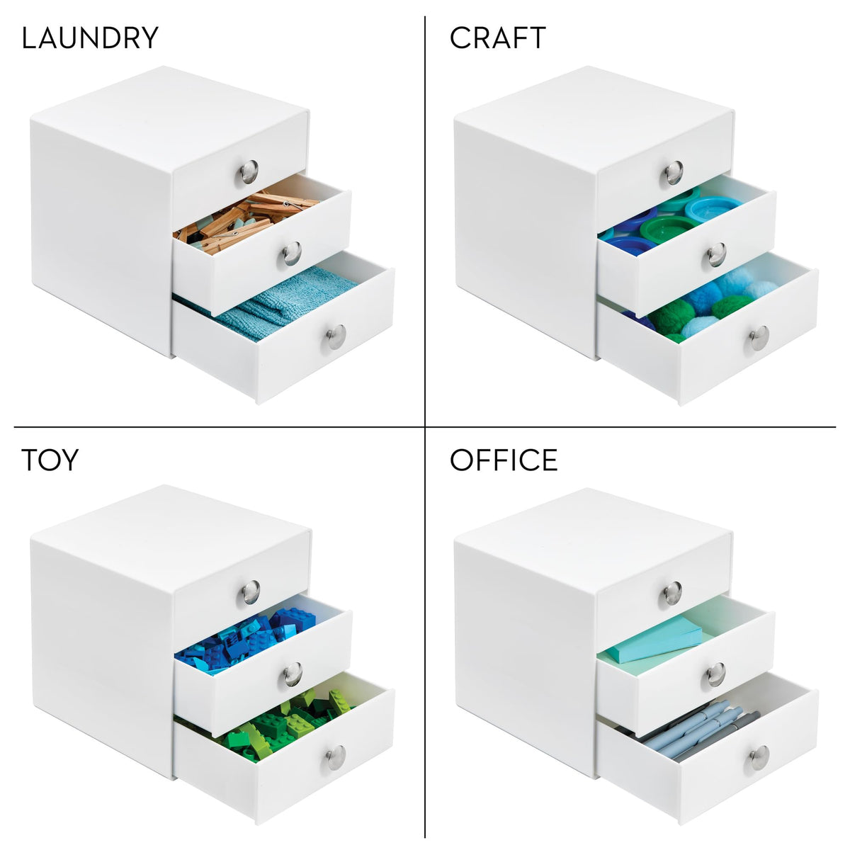 3-Drawer Plastic Vanity Organizer Set White Q37521