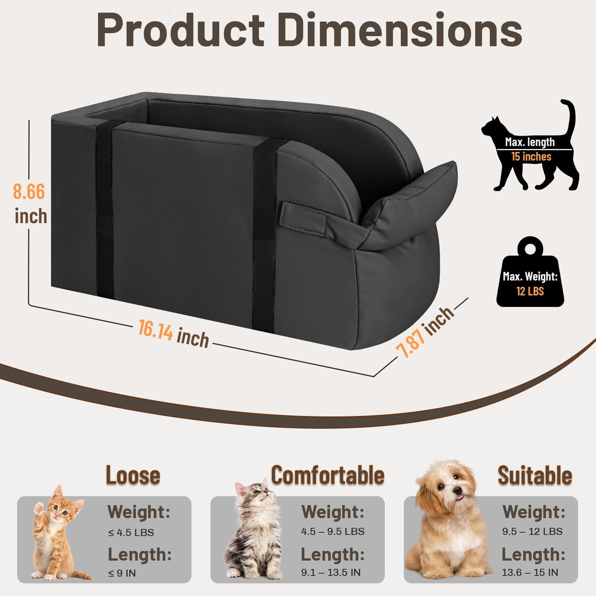 2-in-1 Dog Car Seat & Shoulder Carrier Dark Grey D8908