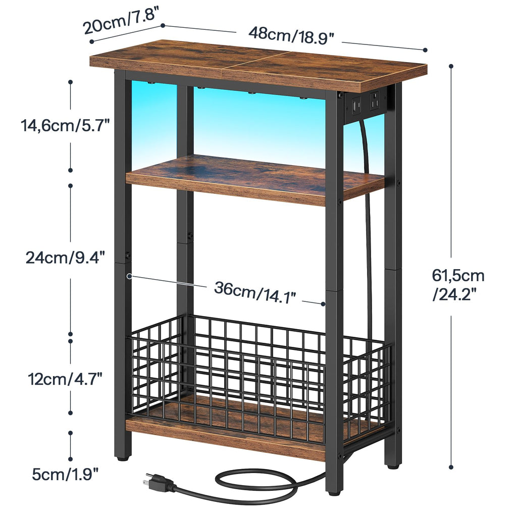 Narrow Side Table with Charging Station and LED Light X243996
