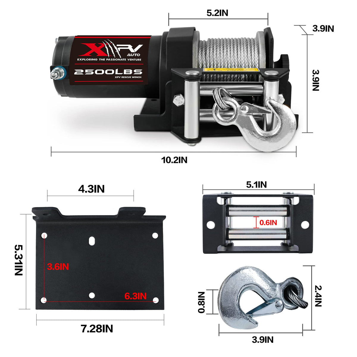 2500lbs 12V Waterproof Electric Winch with Steel Cable W72963