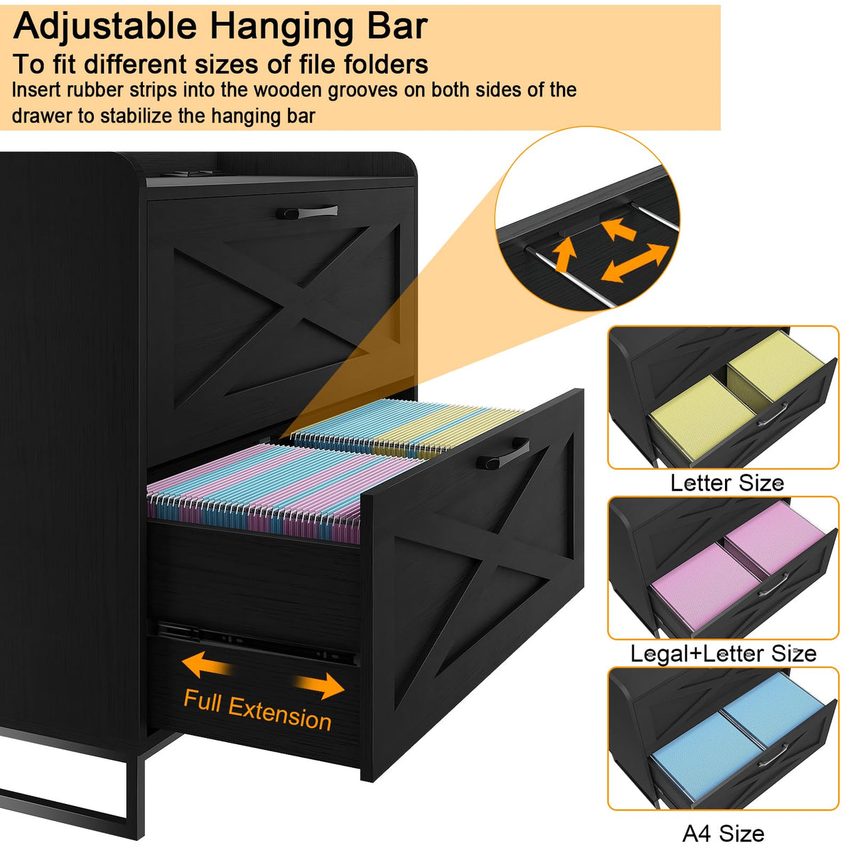2 Drawer Black Lateral File Cabinet with Charging Station K550098