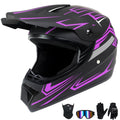 Kids Full Face Motocross Helmet 4-Pcs Set DOT Approved Purple X-Large B428