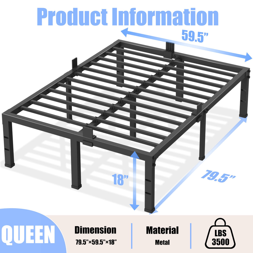 Queen Size 18 inch Heavy Duty Metal Platform Bed Frame V96361