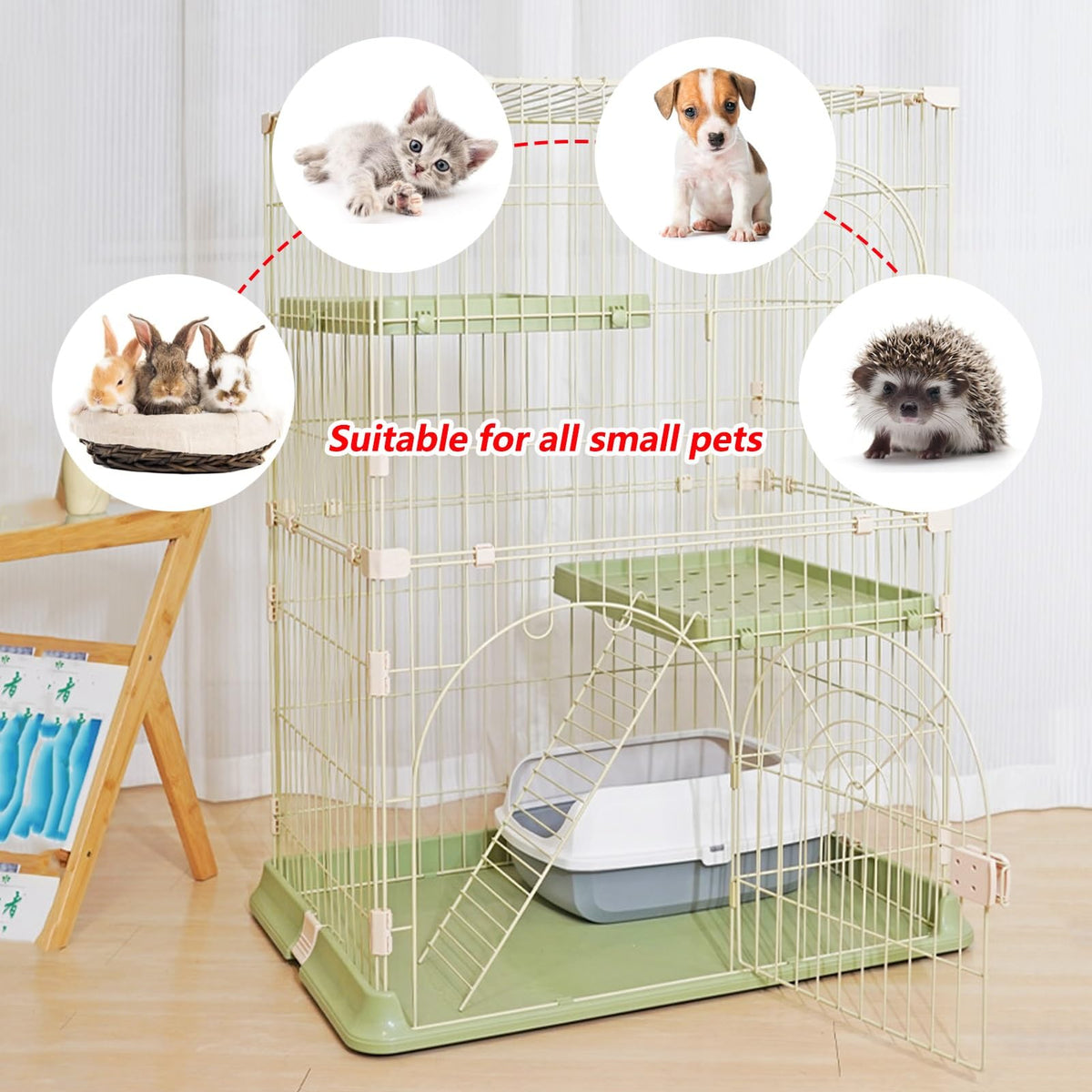 4-Tier Cat Cage Playpen with Hammock & Platforms C966