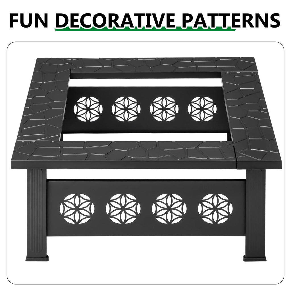 32 Inch Square Wood Burning Fire Pit Table O7530