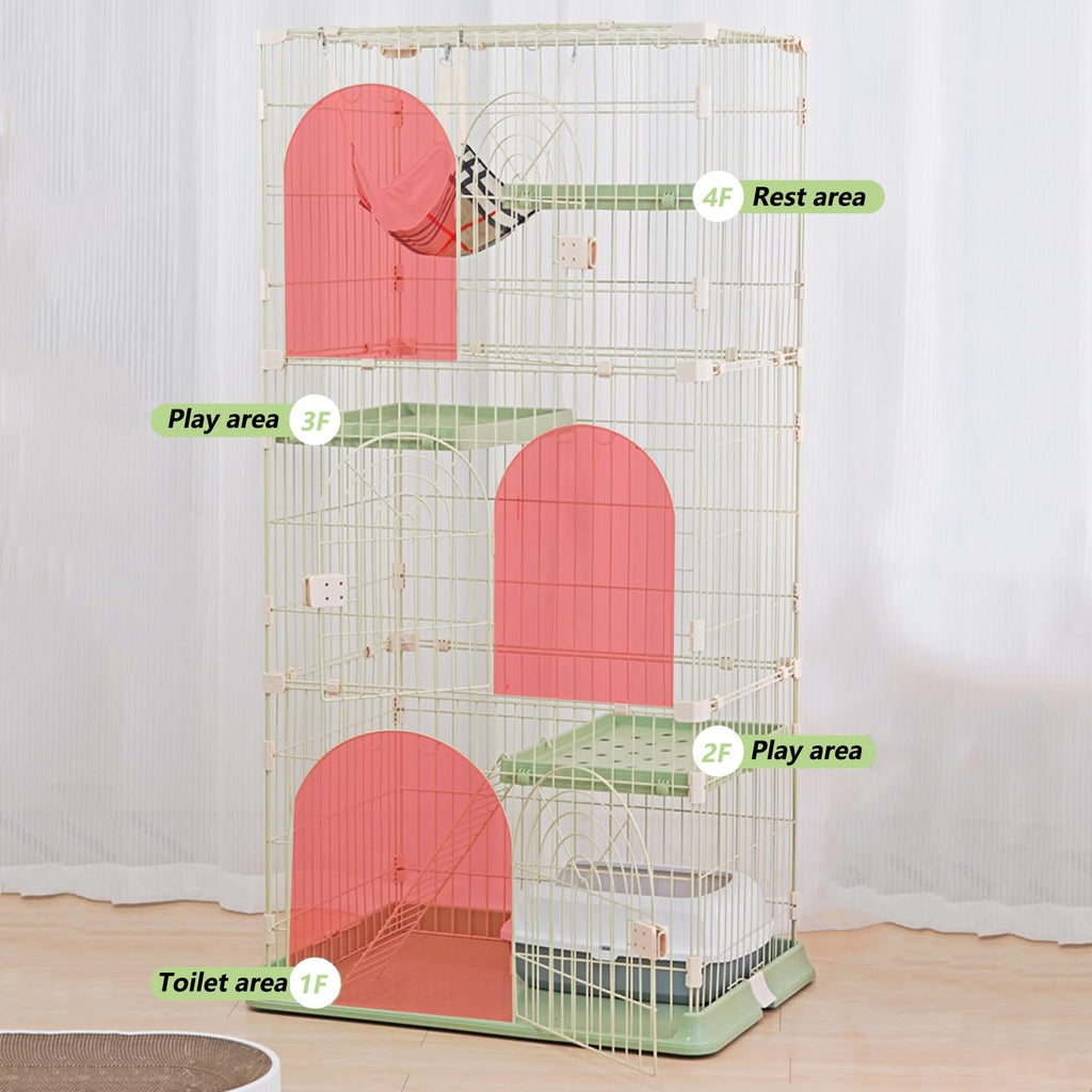 4-Tier Cat Cage Playpen with Hammock & Platforms C966