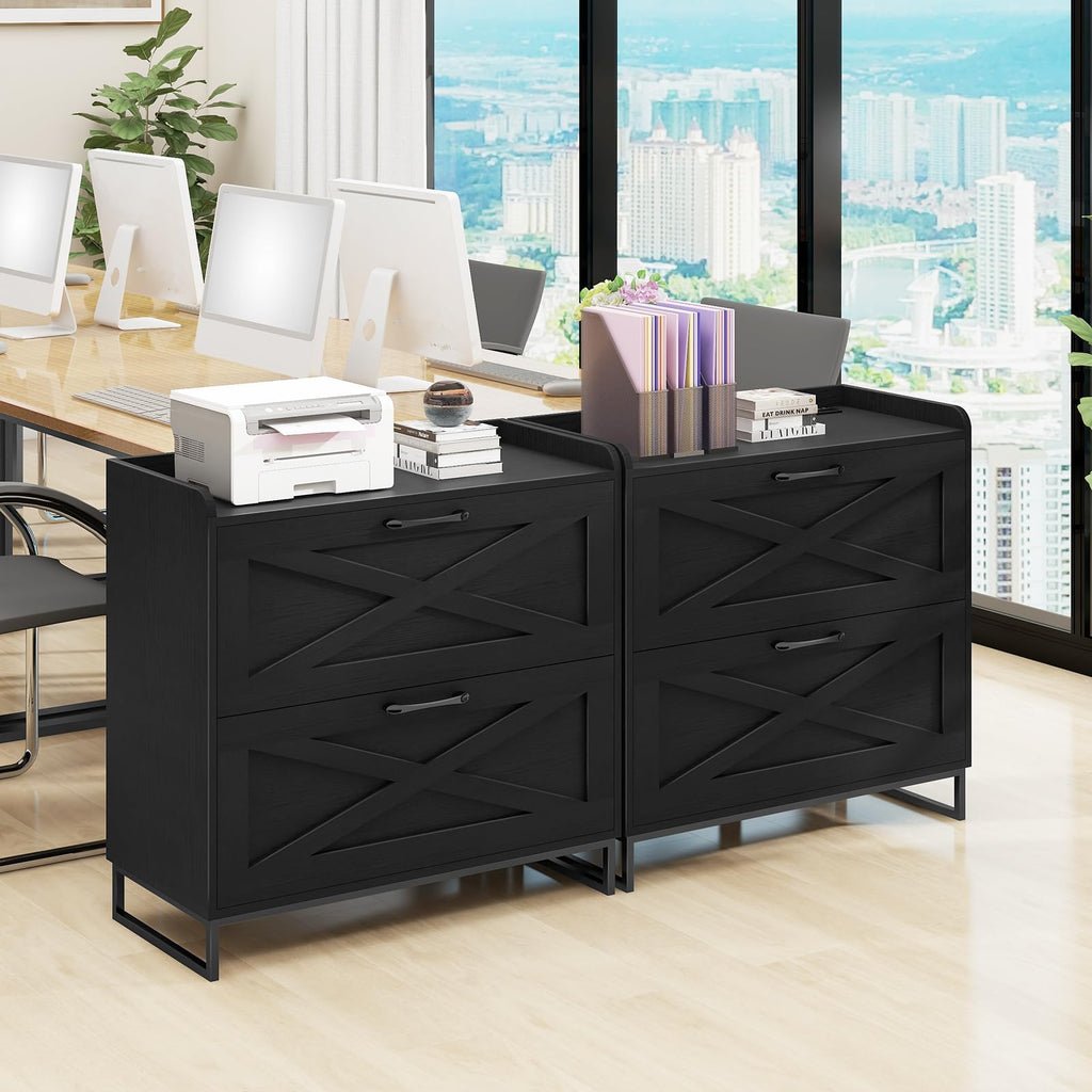 2 Drawer Black Lateral File Cabinet with Charging Station K550098