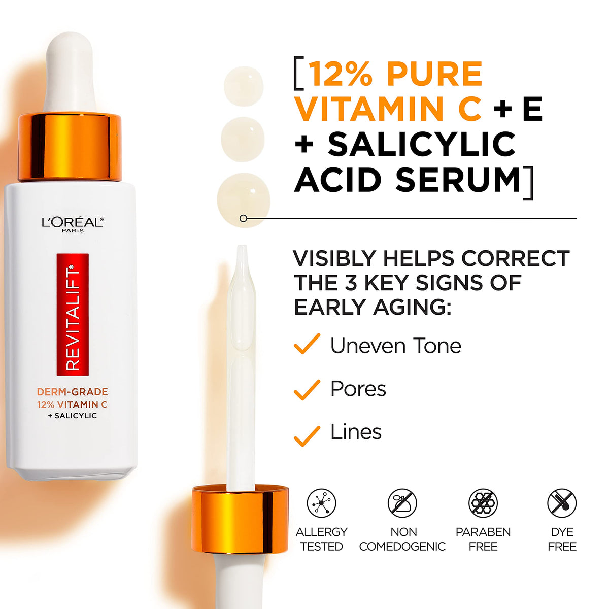 Vitamin C Brightening Face Serum with Vitamin E, Salicylic Acid, 1 oz J7333